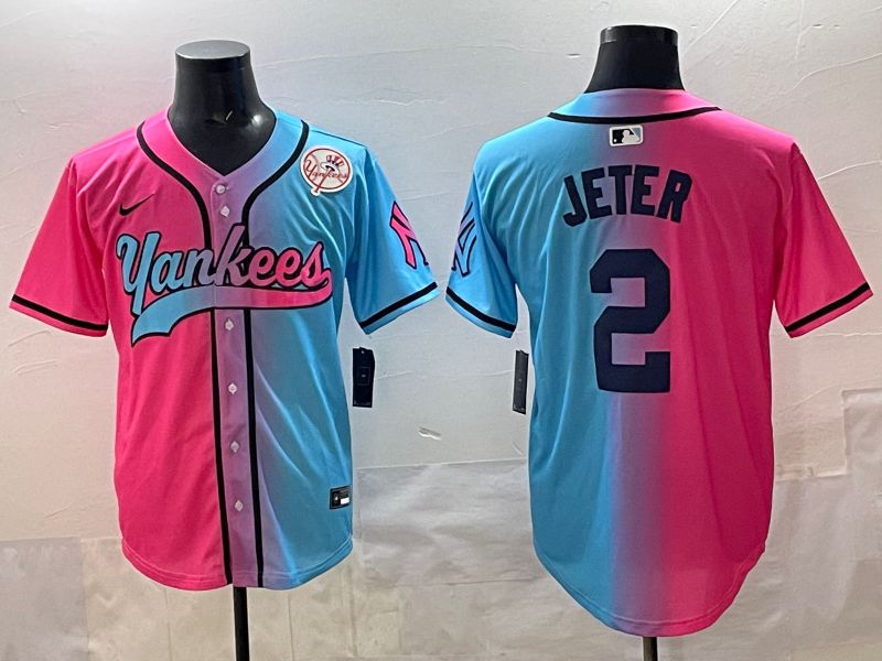 Men New York Yankees 2 Jeter Blue pink Game 2025 Nike MLB Jersey style 008